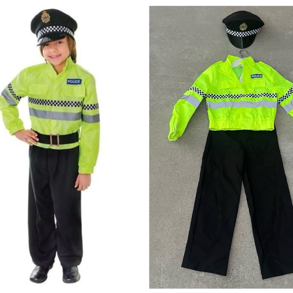 Police Officer Costume costume in neon Yellow and Black kids size 6-8
